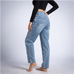 Mujer pantalon jean moon frente recorte flores estrass - OG