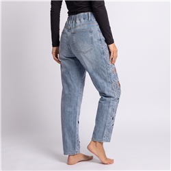 Mujer pantalon jean moon frente recorte flores estrass - OG