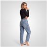 Mujer pantalon jean moon frente recorte flores estrass - OG