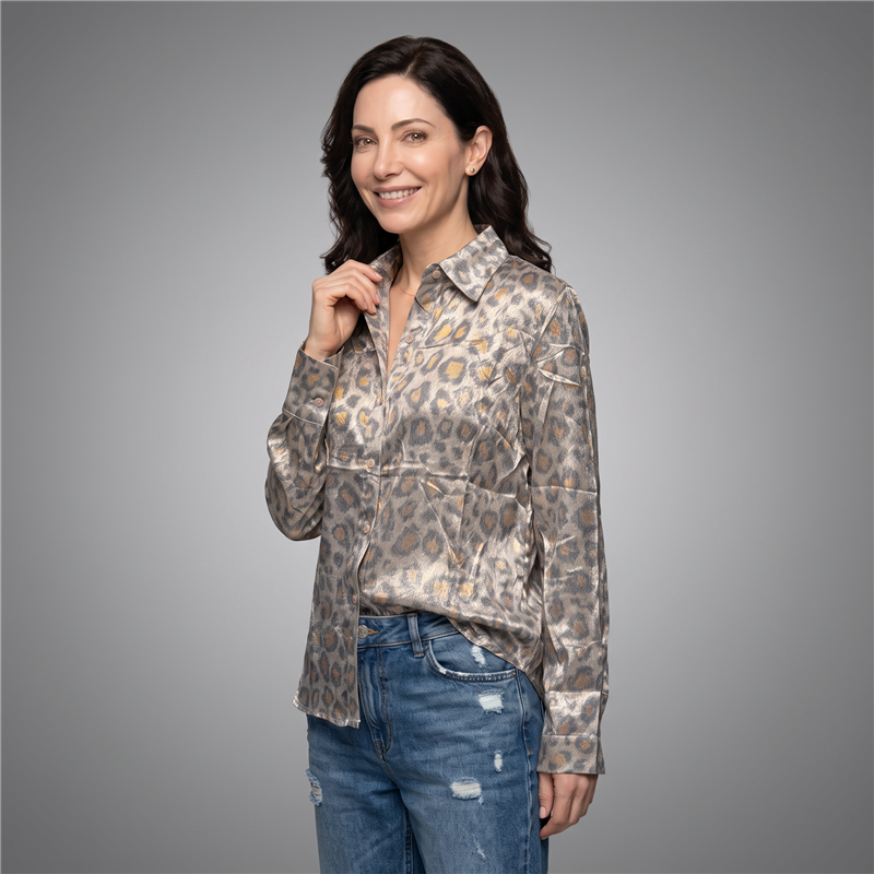 Mujer camisa seda print laminada - FRA