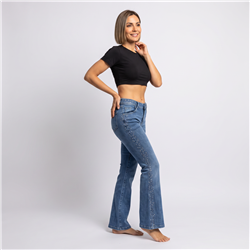 Mujer pantalon jean oxford elastizado laterales cintura brillos - EM