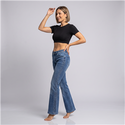 Mujer pantalon jean oxford elastizado laterales cintura brillos - EM