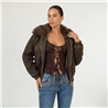 Mujer campera gamuza print cuello piel - EM