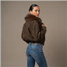 Mujer campera gamuza print cuello piel - EM