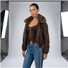Mujer campera gamuza print cuello piel - EM