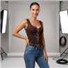Mujer remera top tull frente cordones - W