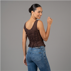 Mujer remera top tull frente cordones - W