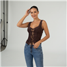 Mujer remera top tull frente cordones - W