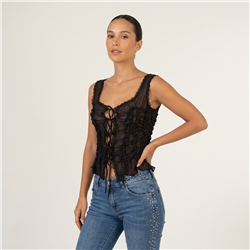 Mujer remera top tull frente cordones - W