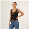 Mujer remera top tull frente cordones - W