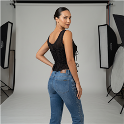 Mujer remera top tull frente cordones - W