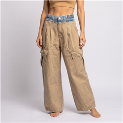 Mujer pantalon gabardina cargo cintura jean - OG