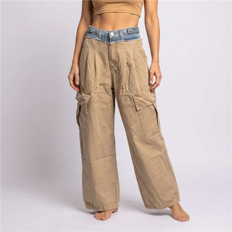 Mujer pantalon gabardina cargo cintura jean - OG