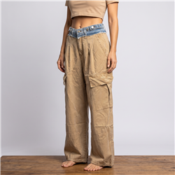 Mujer pantalon gabardina cargo cintura jean - OG