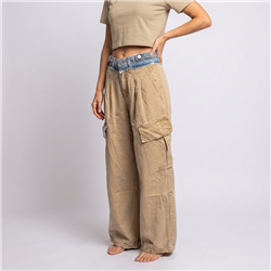 Mujer pantalon gabardina cargo cintura jean - OG