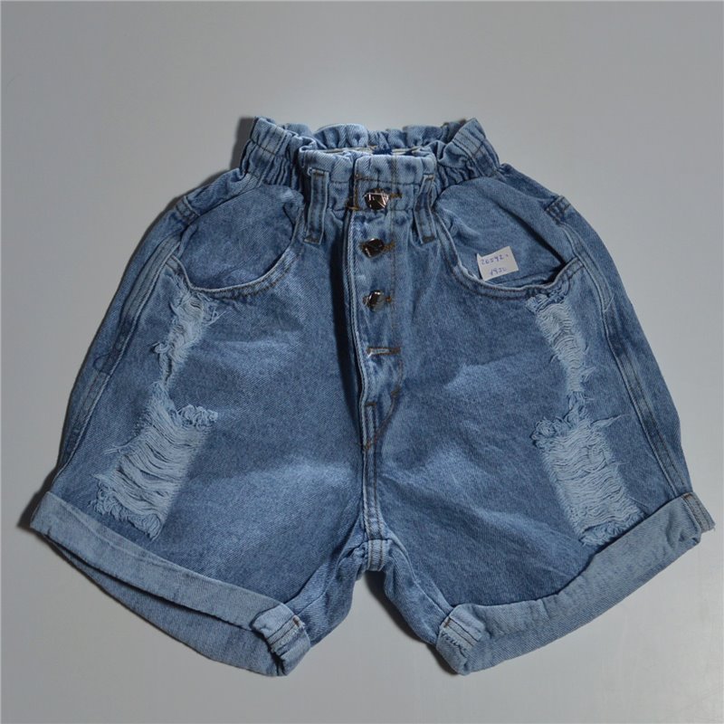 Mujer short jean rigido frente rotura detalle puño