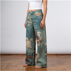 Mujer pantalon jean wide leg estampa OSITOS - OG