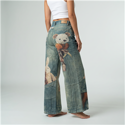 Mujer pantalon jean wide leg estampa OSITOS - OG