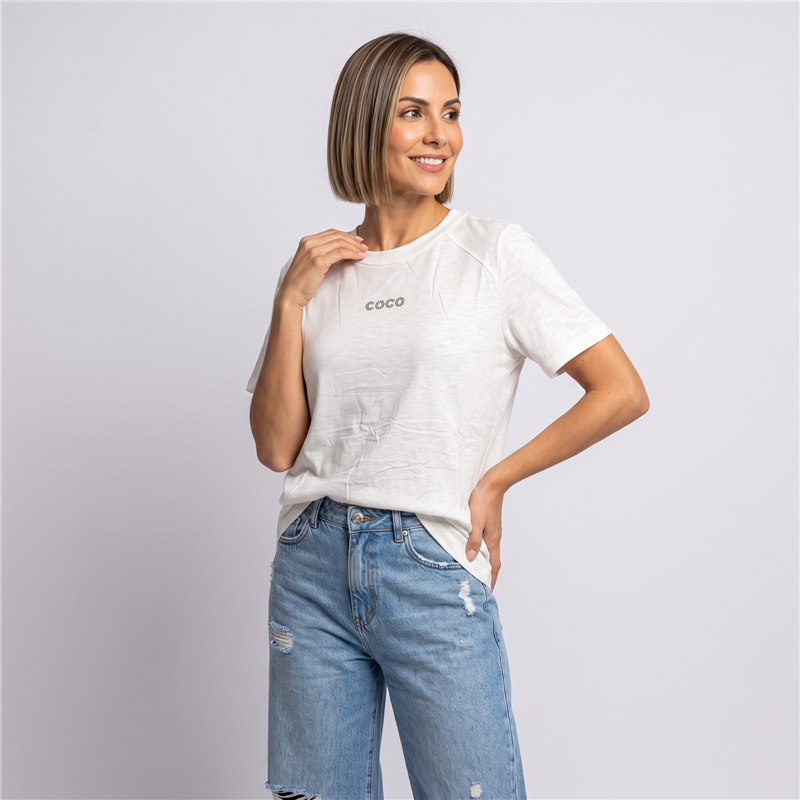 Mujer remera algodon frente brillo COCO - OG