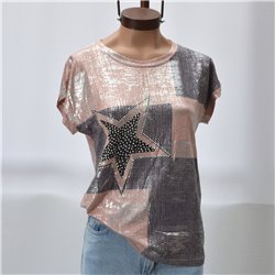 Mujer Remera laminada estampa estrella brillo