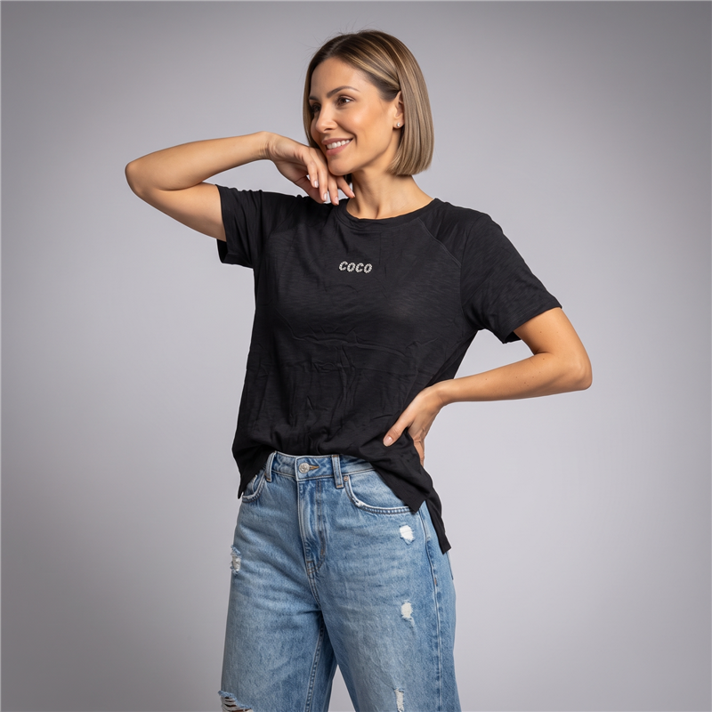 Mujer remera algodon frente brillo COCO - OG