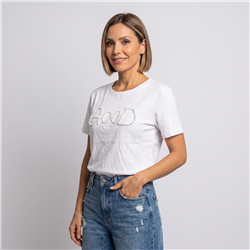 Mujer remera algodon frente tachas perlas GOOD - OG