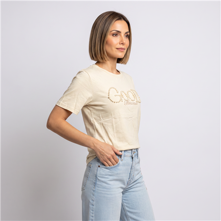 Mujer remera algodon frente tachas perlas GOOD - OG