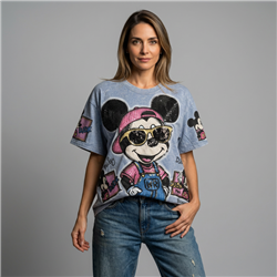 Mujer remeron algodon batic estampa mickey anteojos lentejuelas - OG