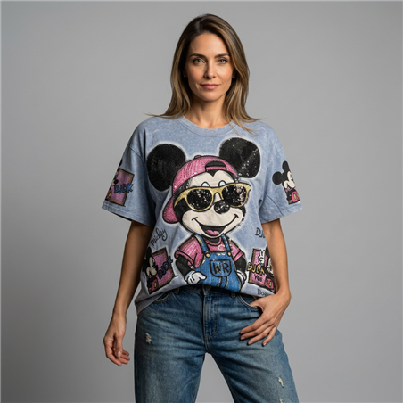 Mujer remeron algodon batic estampa mickey anteojos lentejuelas - OG