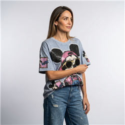 Mujer remeron algodon batic estampa mickey anteojos lentejuelas - OG