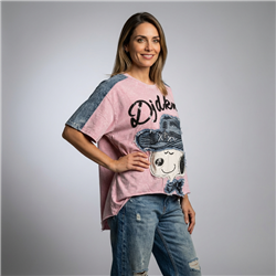 Mujer remeron algodon batic combinado jean lentejuelas SNOOPY - OG