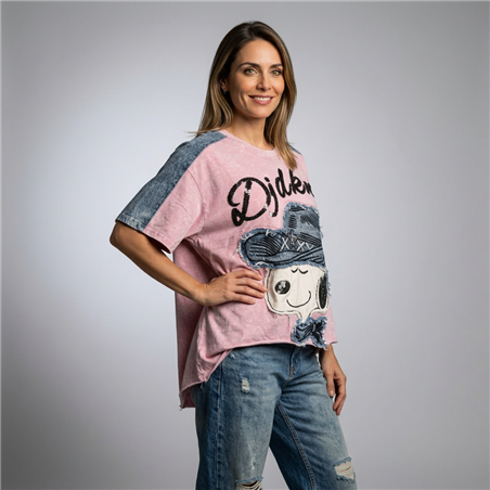 Mujer remeron algodon batic combinado jean lentejuelas SNOOPY - OG