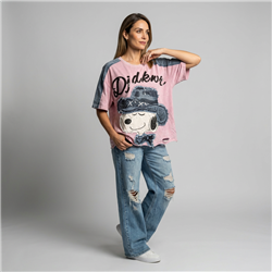 Mujer remeron algodon batic combinado jean lentejuelas SNOOPY - OG