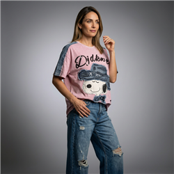 Mujer remeron algodon batic combinado jean lentejuelas SNOOPY - OG
