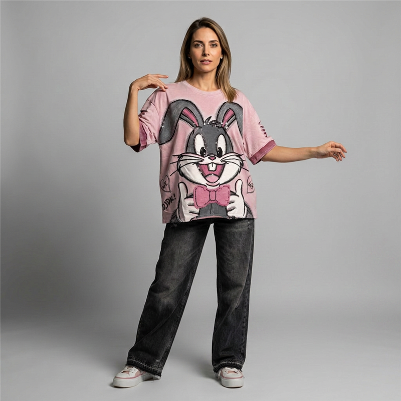 Mujer remeron algodon batic estampa lentejuelas CONEJO - OG