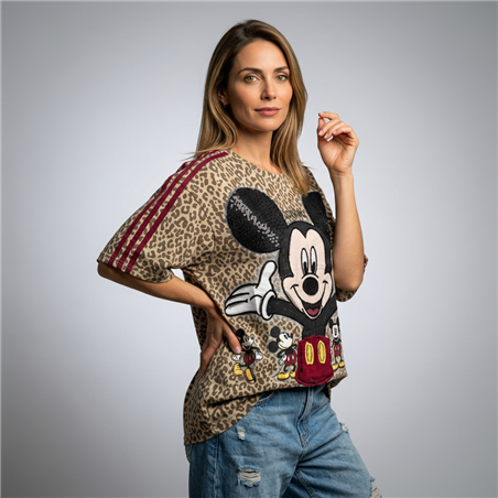 Mujer remeron algodon print estampa mickey oreja strass - OG