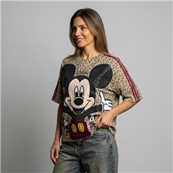 Mujer remeron algodon print estampa mickey oreja strass - OG
