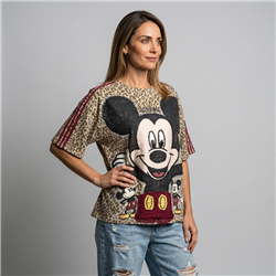 Mujer remeron algodon print estampa mickey oreja strass - OG