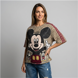 Mujer remeron algodon print estampa mickey oreja strass - OG
