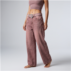 Mujer pantalon jean baggy brillos cinturon strass - OG