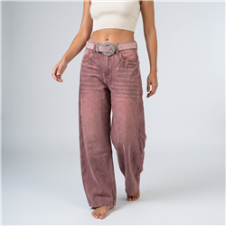 Mujer pantalon jean baggy brillos cinturon strass - OG