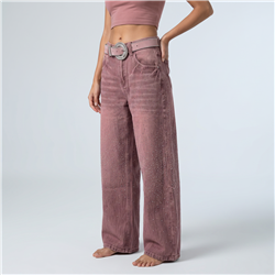 Mujer pantalon jean baggy brillos cinturon strass - OG