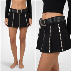 Mujer pollera gabardina frente tachas cinto - W