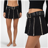 Mujer pollera gabardina frente tachas cinto - W