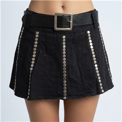 Mujer pollera gabardina frente tachas cinto - W
