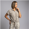 Mujer camisa lino combinado crochet frente nudo ITA - IB