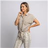 Mujer camisa lino combinado crochet frente nudo ITA - IB