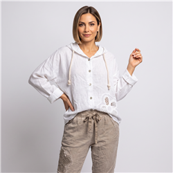 Mujer camisa lino flores crochet linea italiana - IB