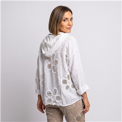Mujer camisa lino flores crochet linea italiana - IB