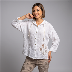 Mujer camisa lino flores crochet linea italiana - IB